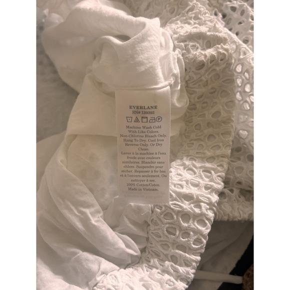 Everlane Womens Top Size L White Eyelet Puff Sleeve Cotton Crop Peasant Blouse - Picture 8 of 9
